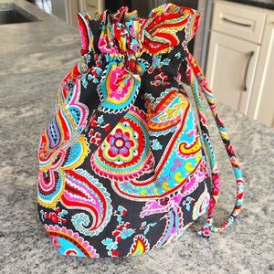 Vera Bradley Drawstring Pouch Plastic Lining Beach Makeup Paisley Print Bag